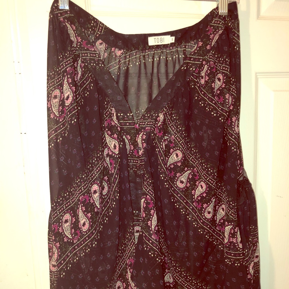 tobi sheer black flowy lace blouse small